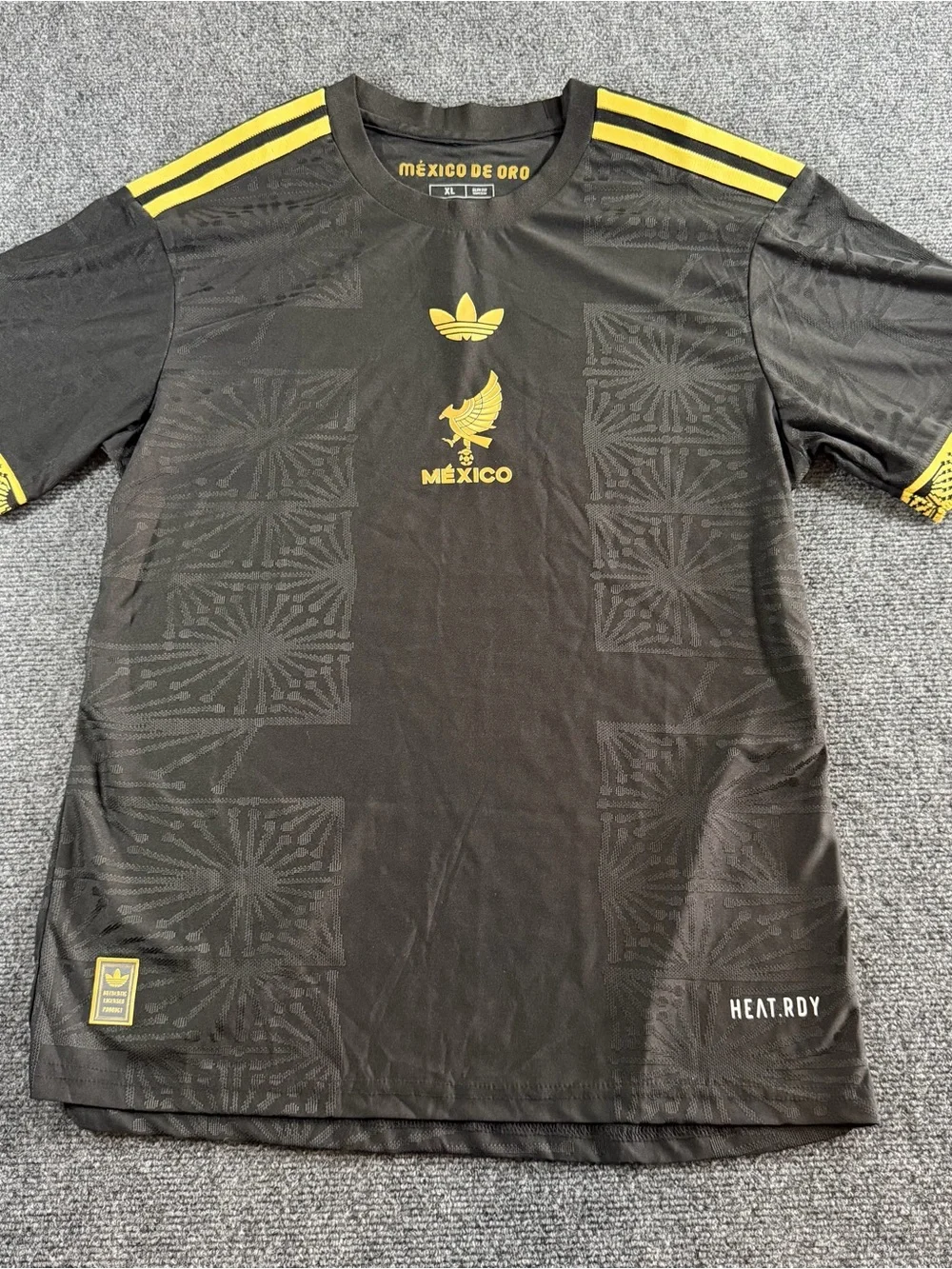 Adidas Jersey Men's XL Black Gold Mexico De Oro Slim Fit Shirt Athletic